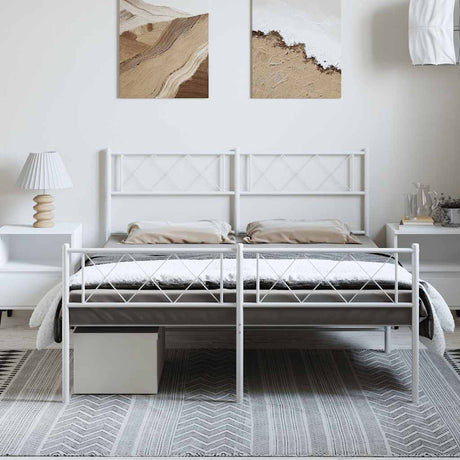 Vidaxl bedframe met hoofd- en voeteneinde metaal wit 150x200 cm
