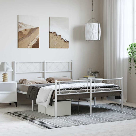 Vidaxl bedframe met hoofd- en voeteneinde metaal wit 150x200 cm