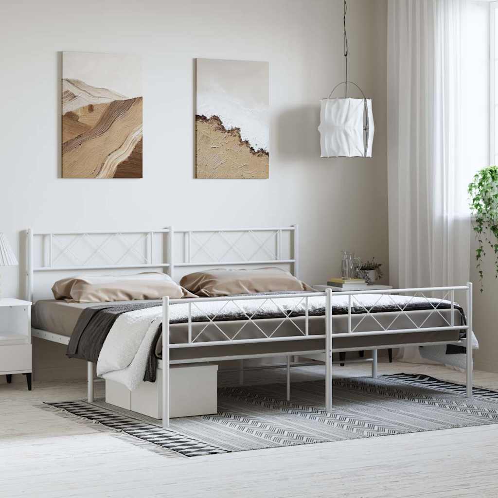 Vidaxl bedframe met hoofd- en voeteneinde metaal wit 183x213 cm