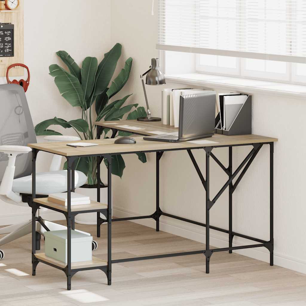 Vidaxl bureau 139x139x75 cm bewerkt hout sonoma eikenkleurig