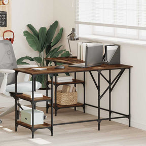 Vidaxl bureau 139x139x75 cm bewerkt hout gerookt eikenkleurig