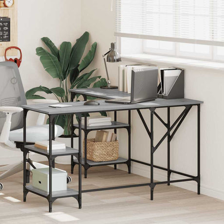 Vidaxl bureau 139x139x75 cm bewerkt hout grijs sonoma eikenkleurig