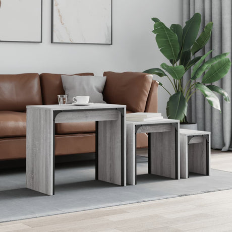 Vidaxl 3-delige tafeltjesset bewerkt hout grijs sonoma