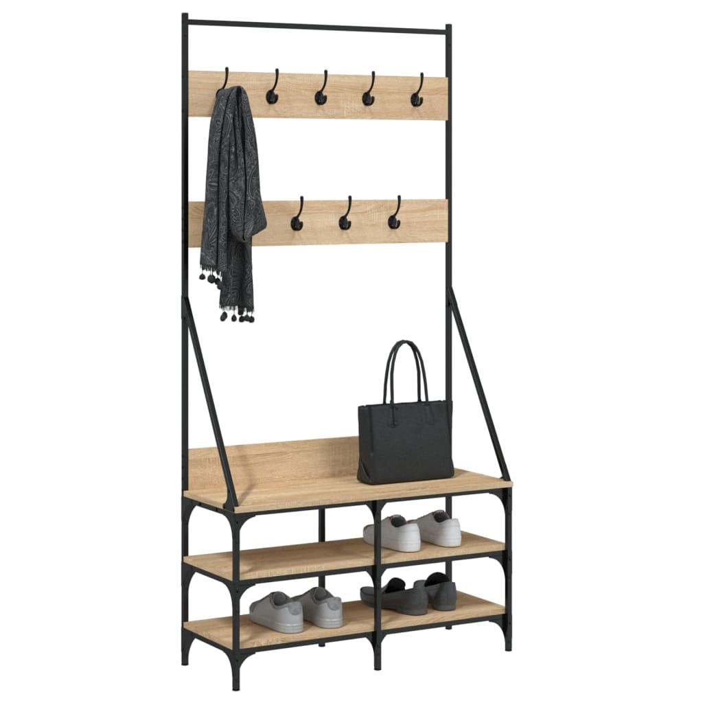 Vidaxl klær rack med skobrekk 90x34x184 cm sonoma eik farget