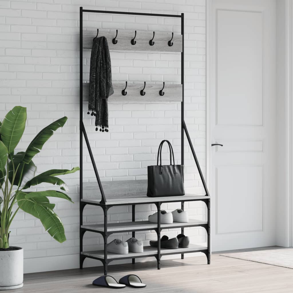 Rack de vêtements Vidaxl avec porte-chaussures 90x34x184 cm gris sonoma chêne couleur