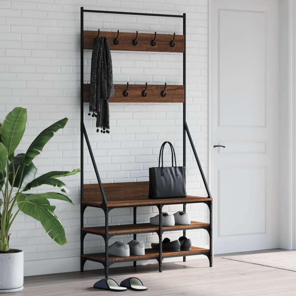 Vidaxl klær rack med sko rack 90x34x184 cm brun eikfarge