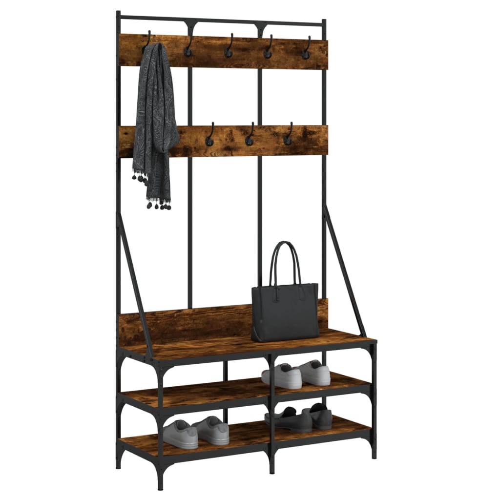 Rack de vêtements Vidaxl avec porte-chaussures 100x40x184 cm de couleur de chêne fumé