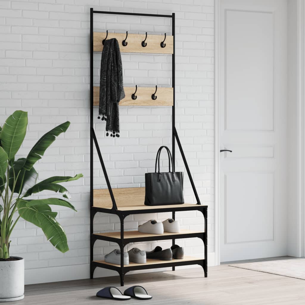 Bidaxl klädstativ med sko rack 70x40x184 cm sonoma ek färgad