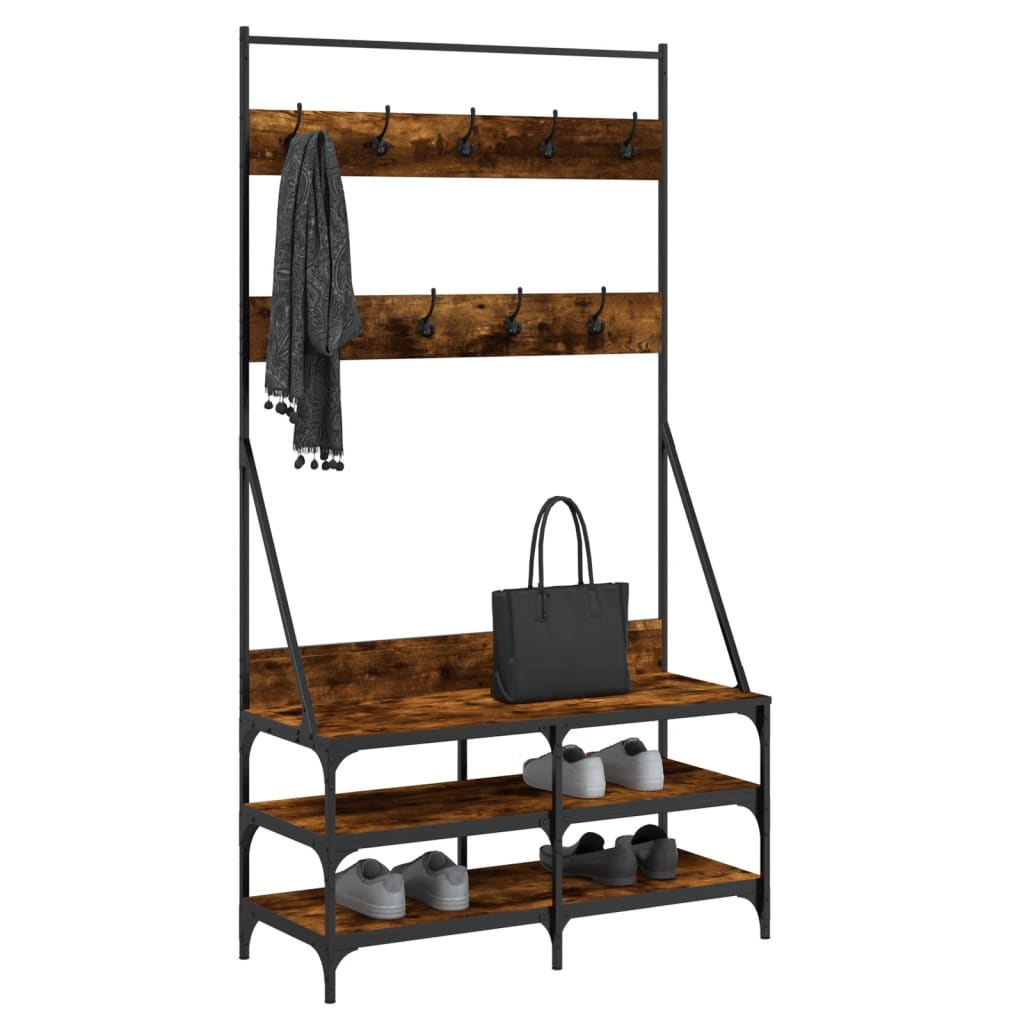 Rack de vêtements Vidaxl avec porte-chaussures 100x40x184 cm de couleur de chêne fumé