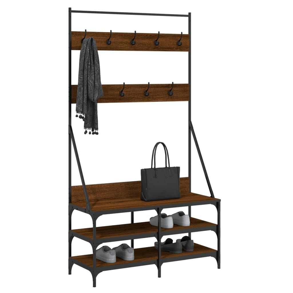 Vidaxl klær rack med sko rack 100x40x184 cm brun eikfarge