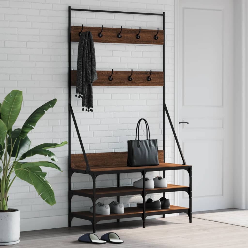 Vidaxl klädhylla med sko rack 100x40x184 cm brun ekfärg