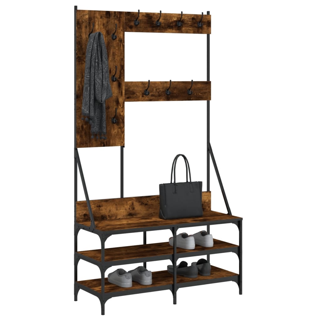 Rack de vêtements Vidaxl avec porte-chaussures 100x40x184 cm de couleur de chêne fumé