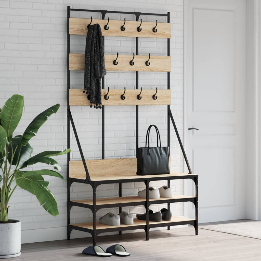 Vidaxl klädhylla med sko rack 100x40x184 cm sonoma ek färgad