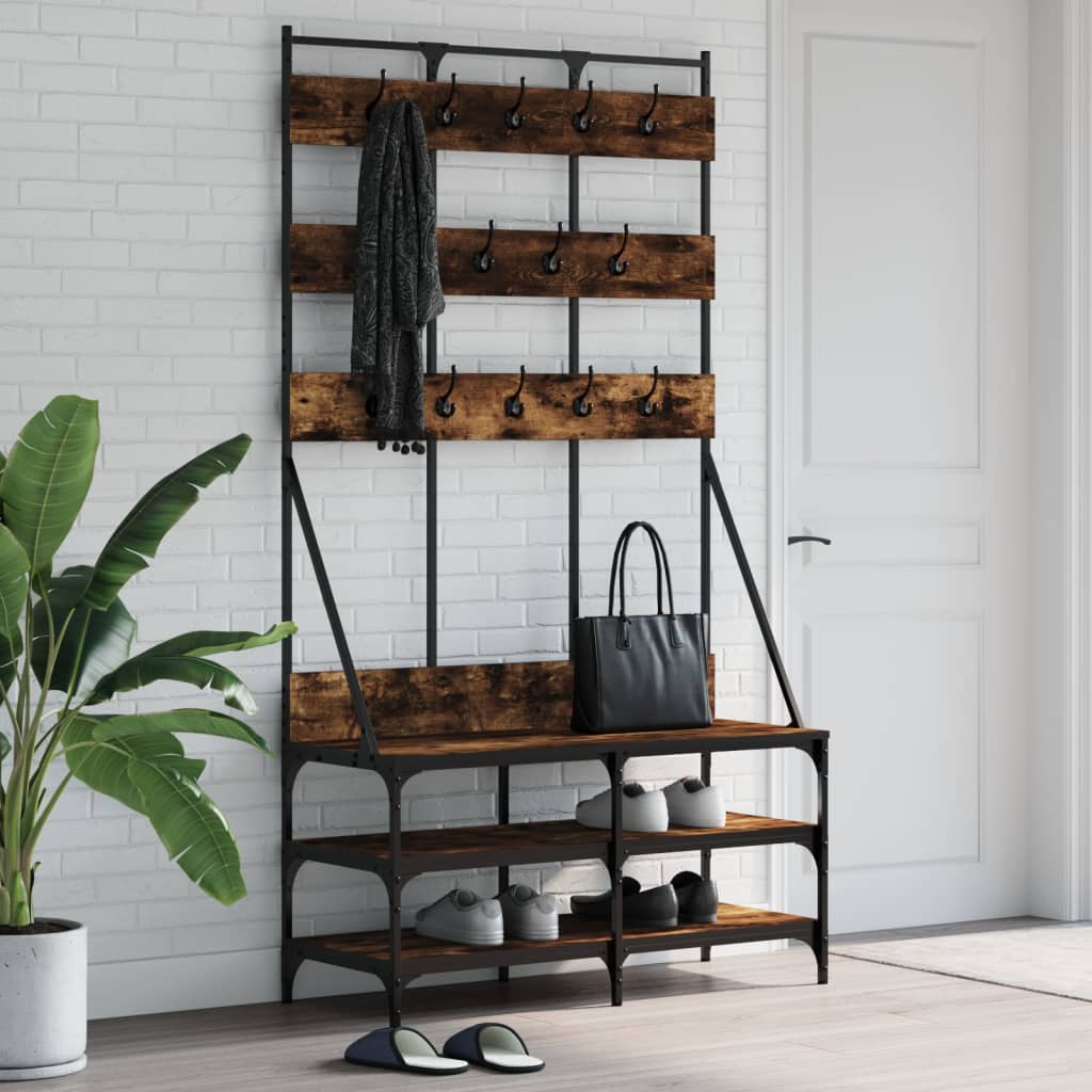 Vidaxl tøjstativ med sko rack 100x40x184 cm røget eg farvet