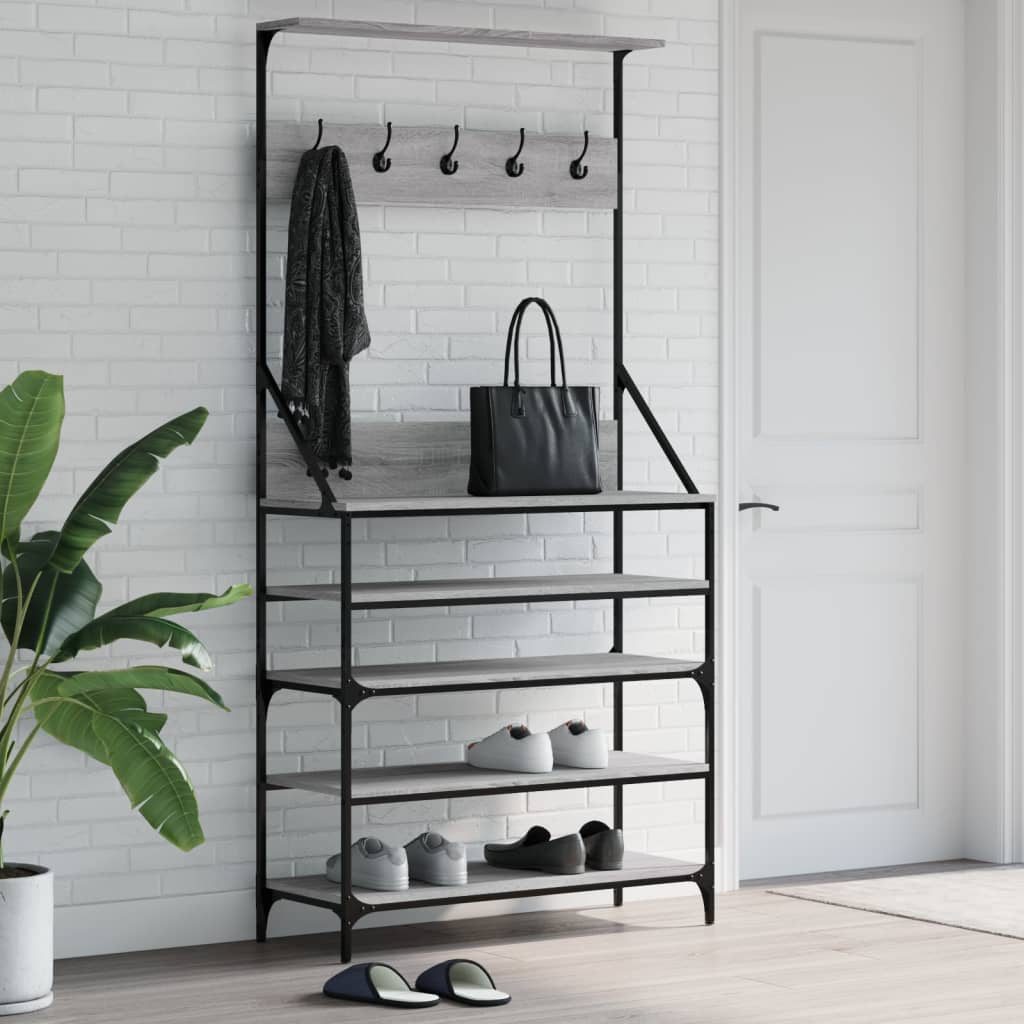 Rack de vêtements Vidaxl avec porte-chaussures 90x34x184 cm gris sonoma chêne couleur