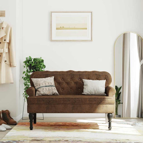 Vidaxl bankje met rugleuning 119,5x64,5x75 cm kunstsuèdeleer bruin