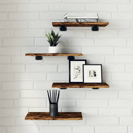 Vidaxl wandschappen 4 st 40x20x1,5 cm bewerkt hout gerookt eikenkleur