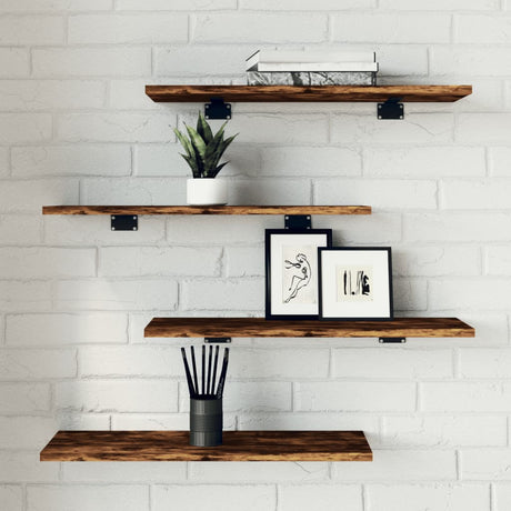 Vidaxl wandschappen 4 st 60x20x1,5 cm bewerkt hout gerookt eikenkleur