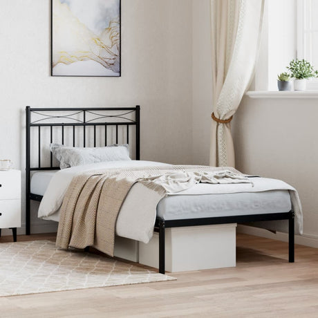 Vidaxl bedframe met hoofdbord metaal zwart 90x190 cm