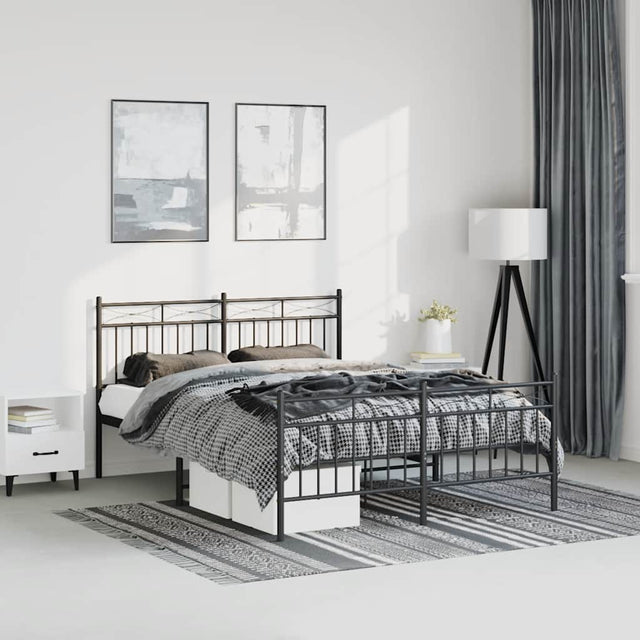 Vidaxl bedframe met hoofd- en voeteneinde metaal zwart 135x190 cm