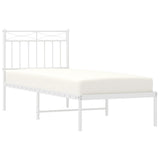 Vidaxl bedframe met hoofdbord zonder matras metaal wit 75x190 cm