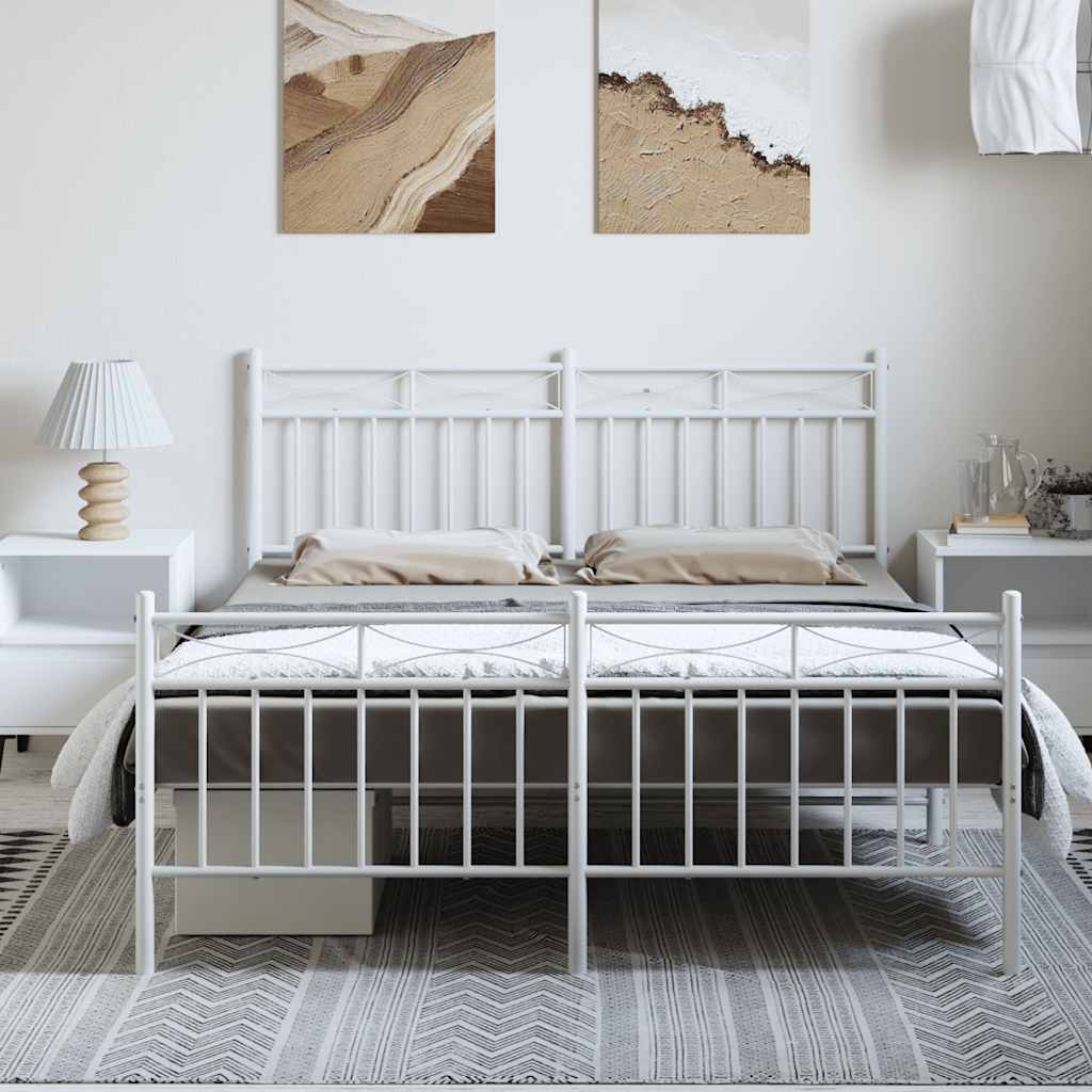 Vidaxl bedframe met hoofd- en voeteneinde metaal wit 150x200 cm