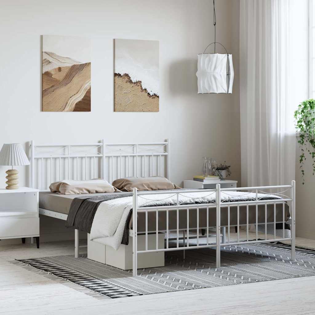 Vidaxl bedframe met hoofd- en voeteneinde metaal wit 150x200 cm