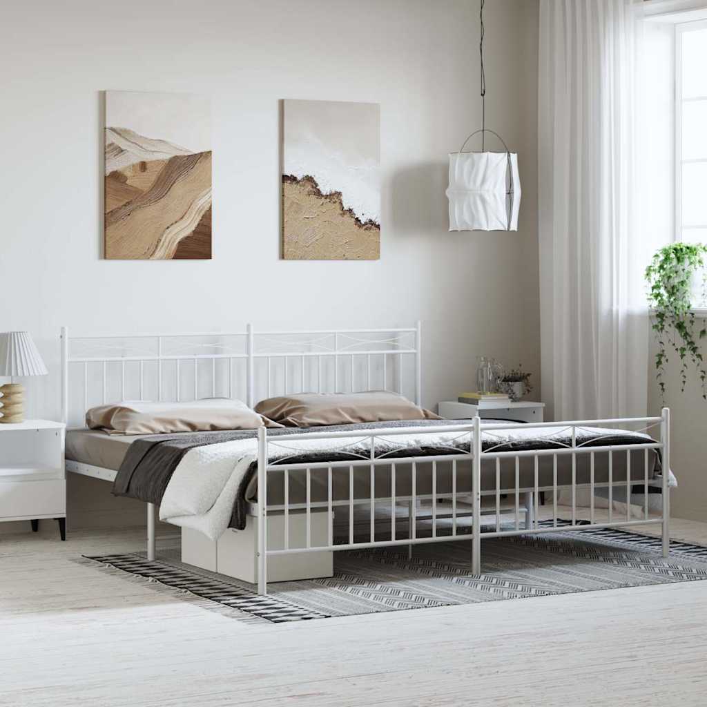 Vidaxl bedframe met hoofd- en voeteneinde metaal wit 193x203 cm