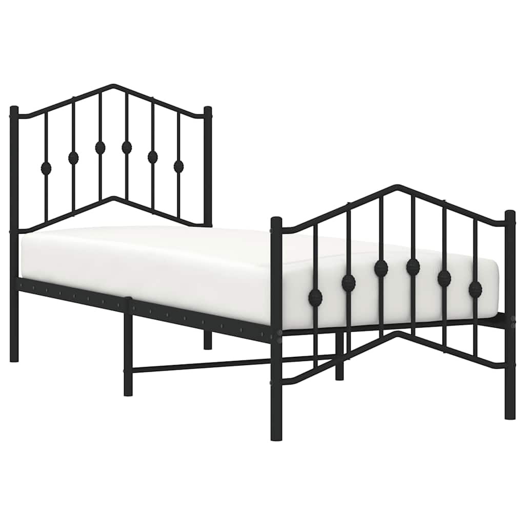 Vidaxl bedframe met hoofd- en voeteneinde metaal zwart 75x190 cm