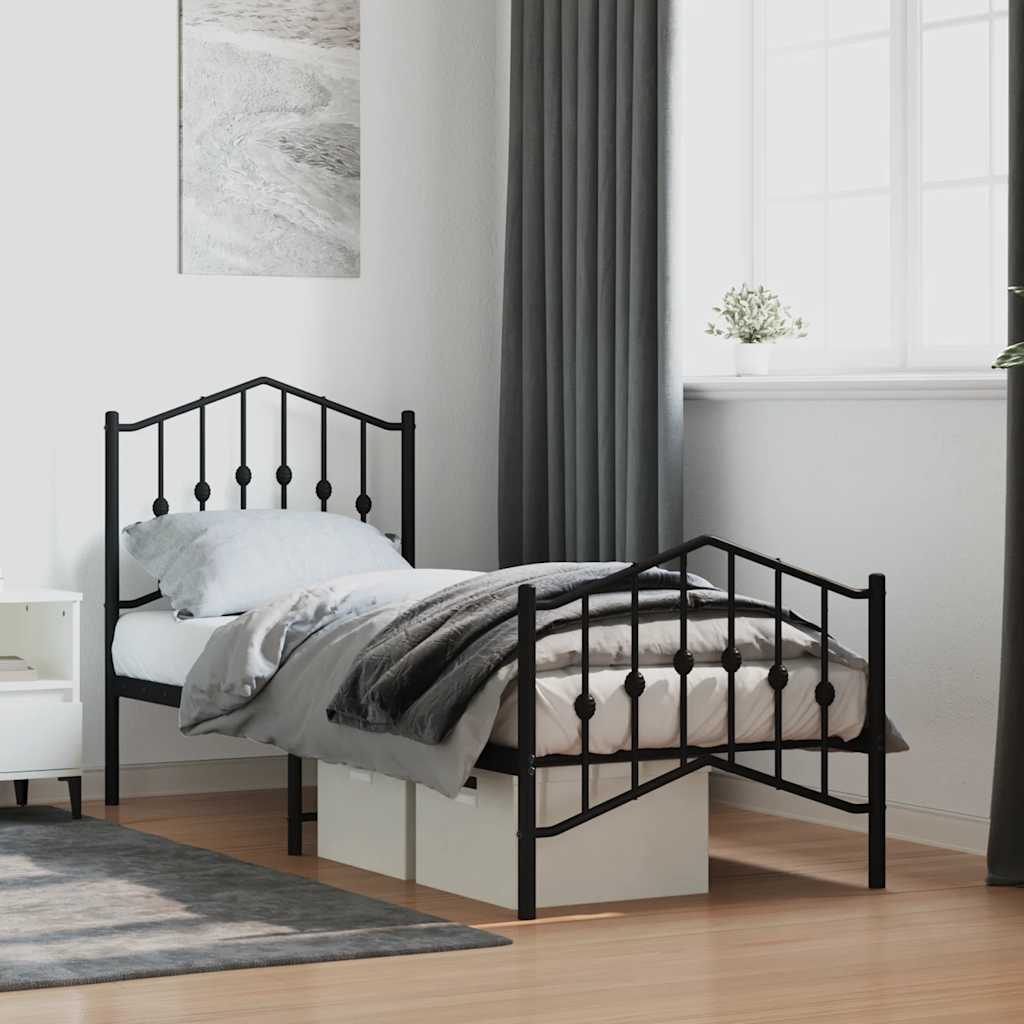 Vidaxl bedframe met hoofd- en voeteneinde metaal zwart 75x190 cm