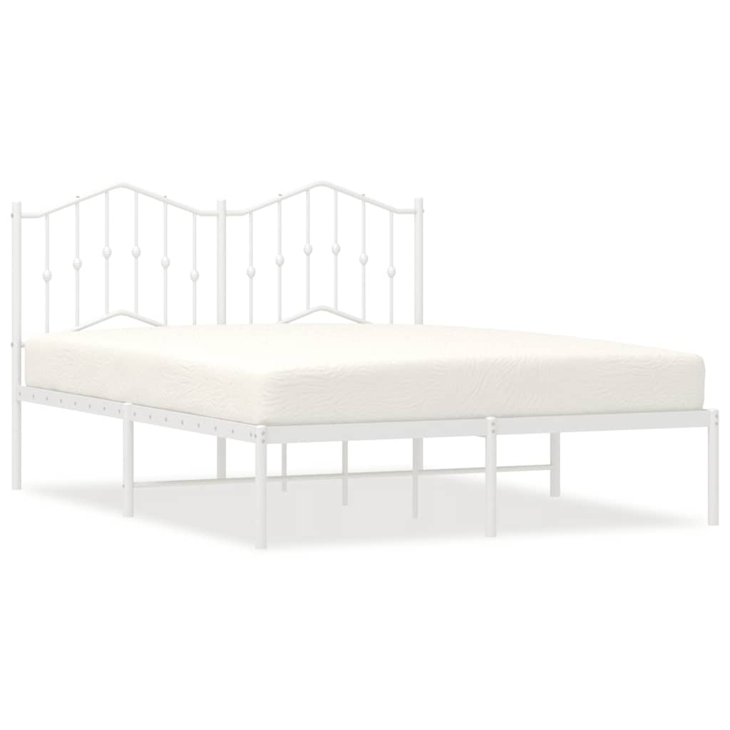 Vidaxl bedframe met hoofdbord metaal wit 135x190 cm