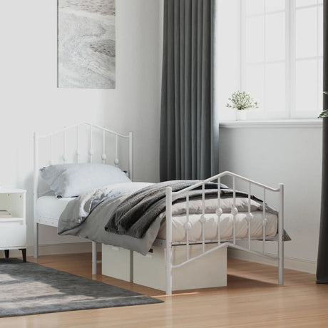 Vidaxl bedframe met hoofd- en voeteneinde metaal wit 75x190 cm