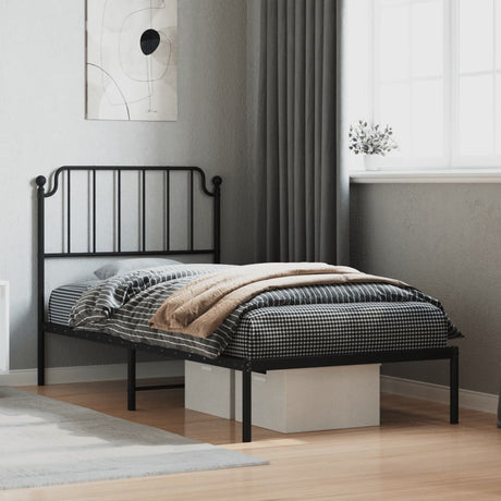 Vidaxl bedframe met hoofdbord metaal zwart 90x200 cm
