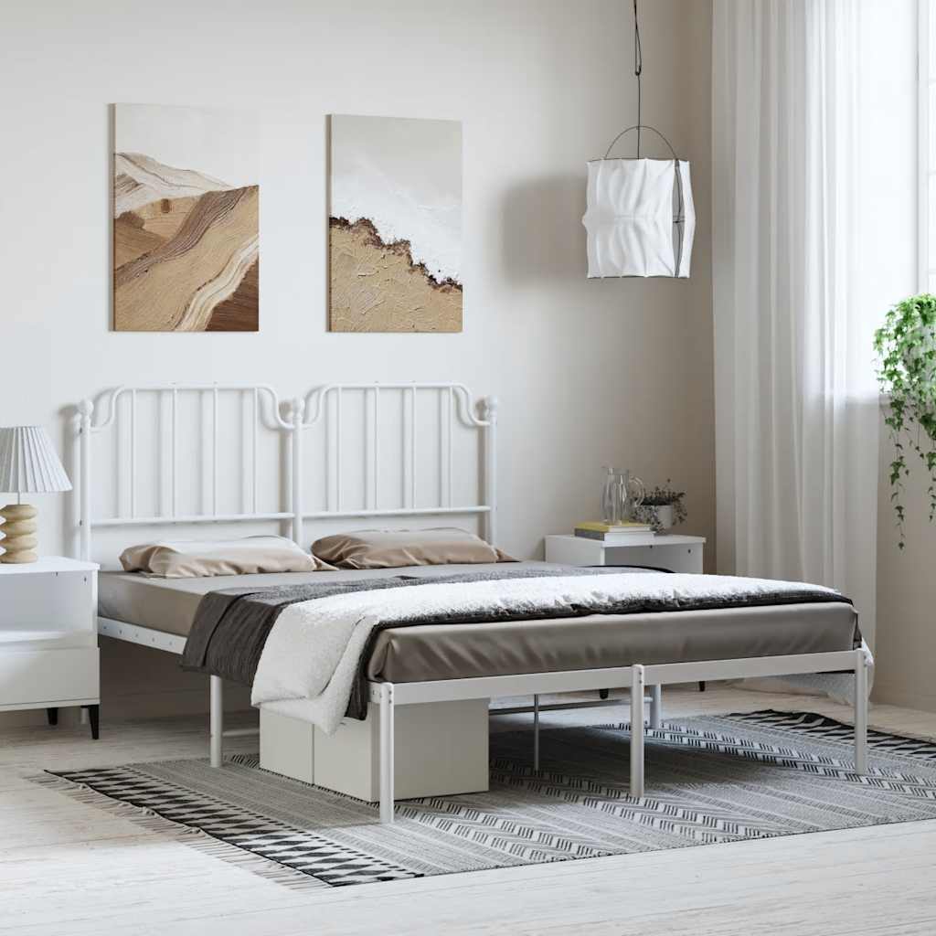 Vidaxl bedframe met hoofdbord metaal wit 135x190 cm
