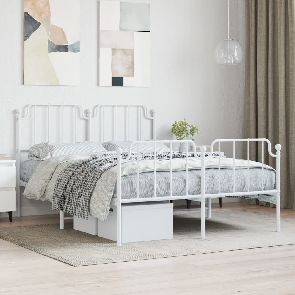 Vidaxl bedframe met hoofd- en voeteneinde metaal wit 140x190 cm