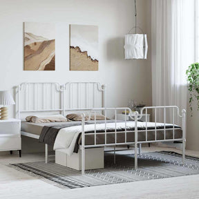 Vidaxl bedframe met hoofd- en voeteneinde metaal wit 150x200 cm