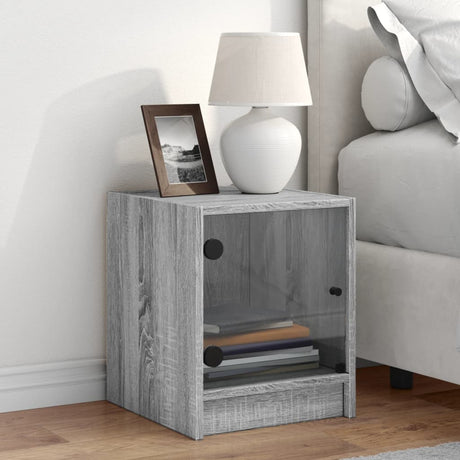 Vidaxl nachtkastje met glazen deur 35x37x42 cm grijs sonoma eikenkleur