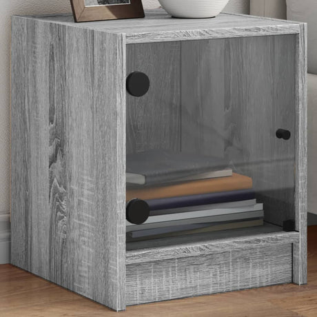 Vidaxl nachtkastje met glazen deur 35x37x42 cm grijs sonoma eikenkleur