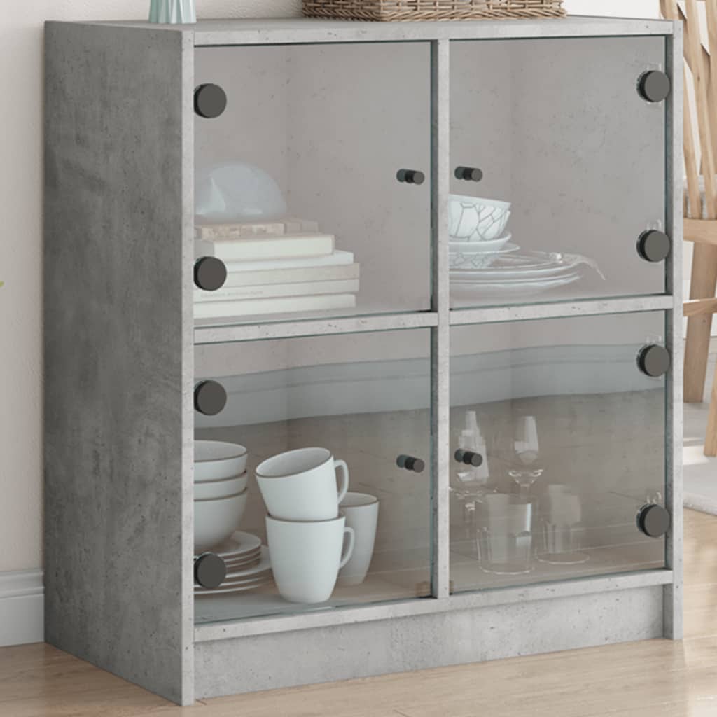 Vidaxl bijzetkast met glazen deuren 68x37x75,5 cm betongrijs