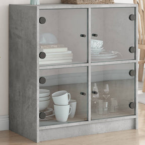 Vidaxl bijzetkast met glazen deuren 68x37x75,5 cm betongrijs