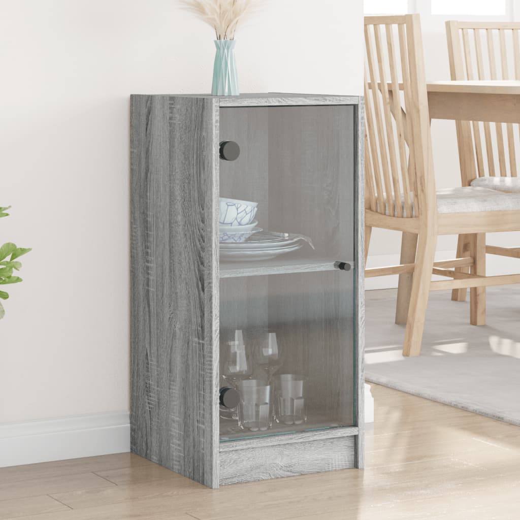 Vidaxl bijzetkast met glazen deuren 35x37x75,5 cm grijs sonoma eiken