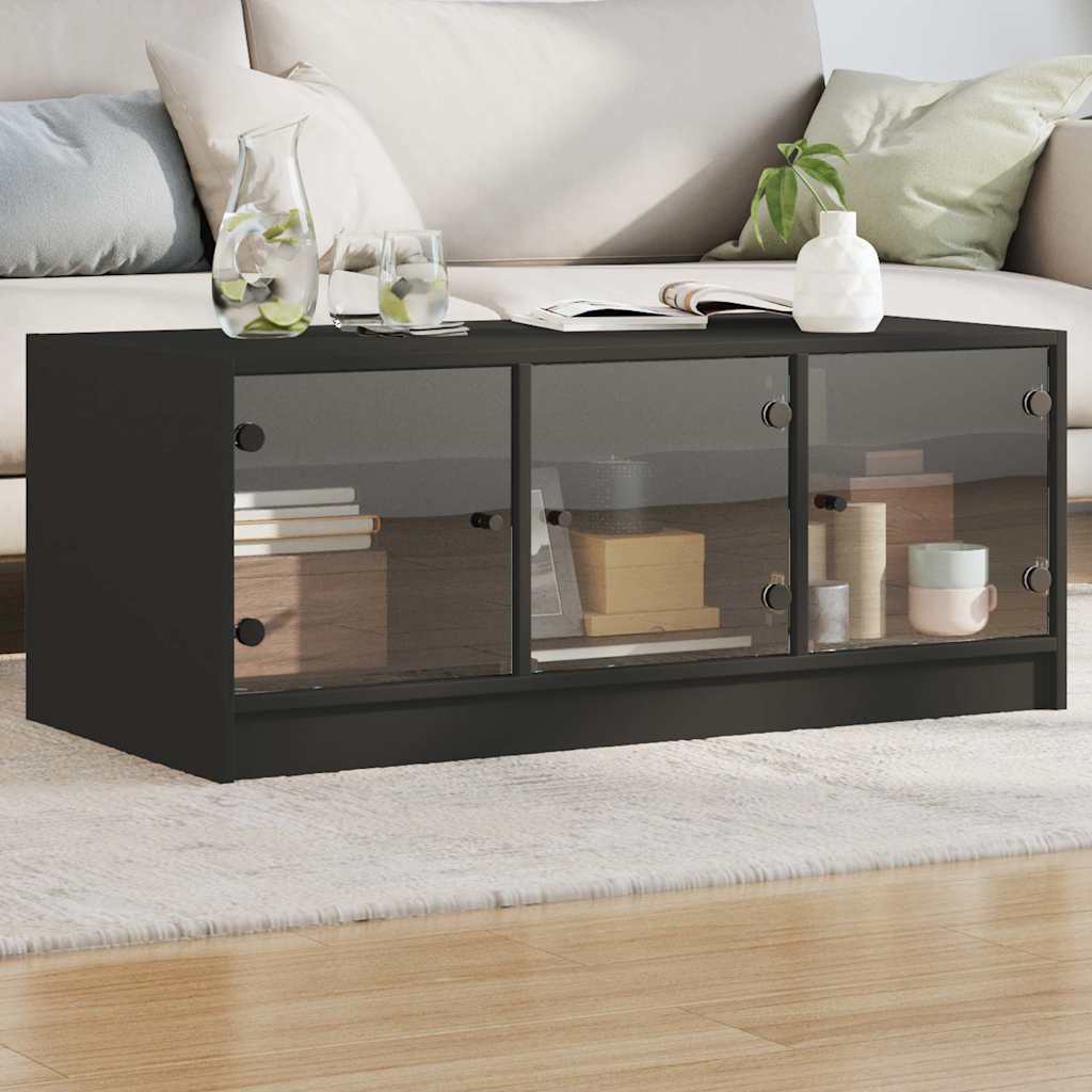 Vidaxl salontafel met glazen deuren 102x50x42 cm zwart