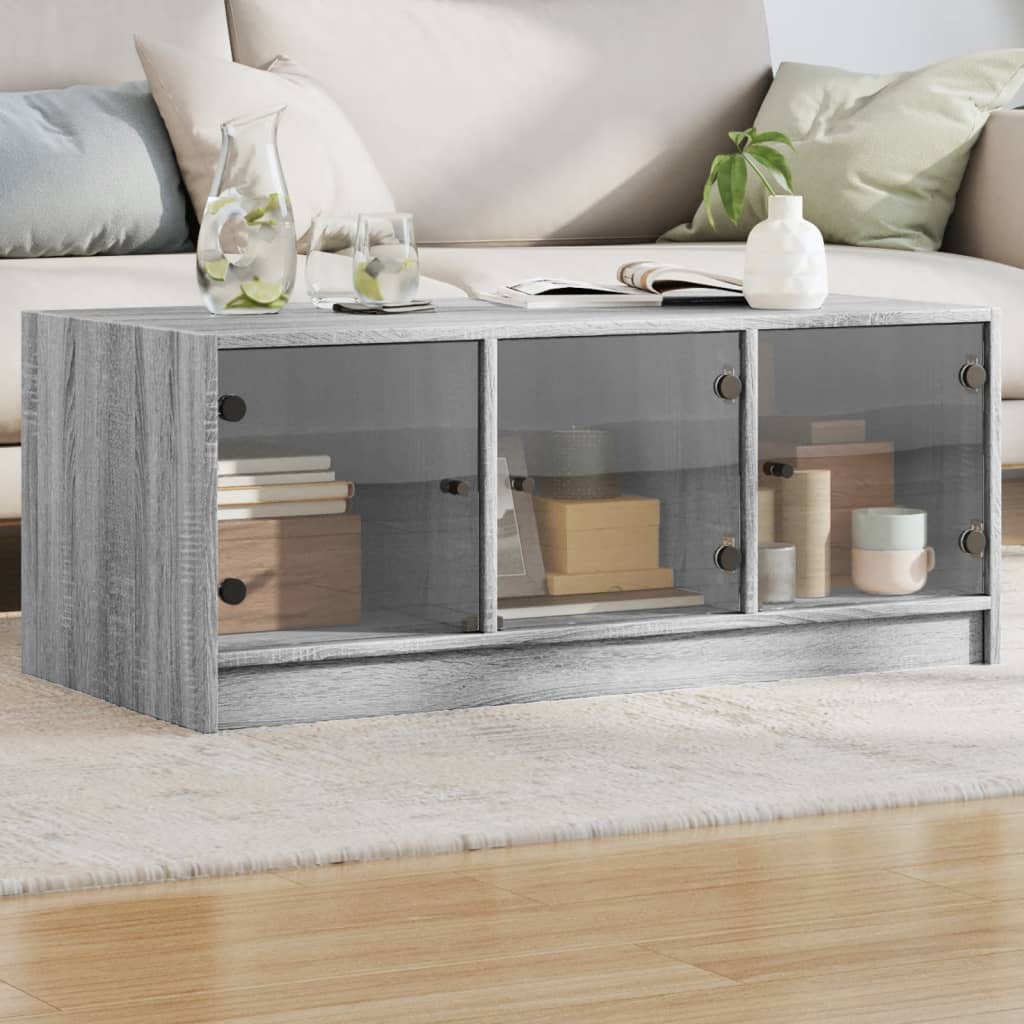 Vidaxl salontafel met glazen deuren 102x50x42 cm grijs sonoma eiken