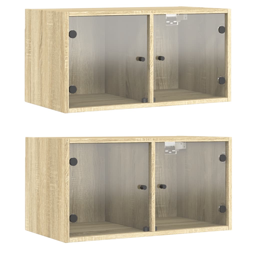 Vidaxl wandkasten met glazen deuren 2 st 68,5x37x35 cm sonoma eiken