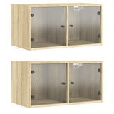 Vidaxl wandkasten met glazen deuren 2 st 68,5x37x35 cm sonoma eiken