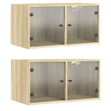 Vidaxl wandkasten met glazen deuren 2 st 68,5x37x35 cm sonoma eiken