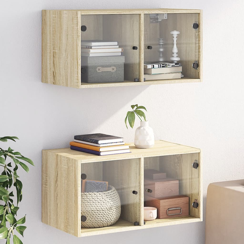 Vidaxl wandkasten met glazen deuren 2 st 68,5x37x35 cm sonoma eiken