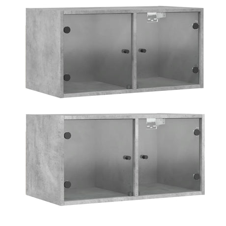 Vidaxl wandkasten met glazen deuren 2 st 68,5x37x35 cm betongrijs