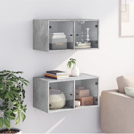 Vidaxl wandkasten met glazen deuren 2 st 68,5x37x35 cm betongrijs