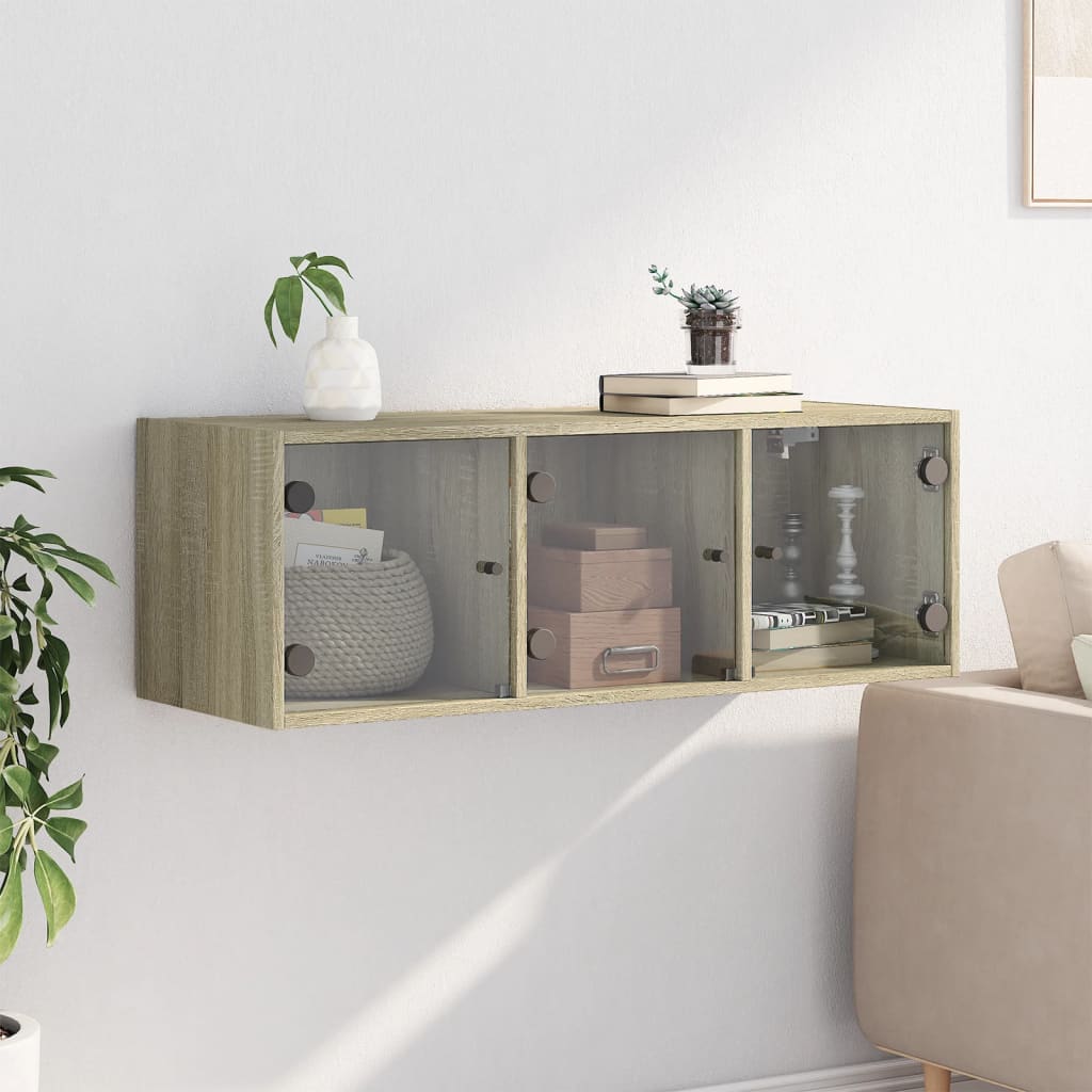 Vidaxl wandkast met glazen deuren 102x37x35 cm sonoma eikenkleurig